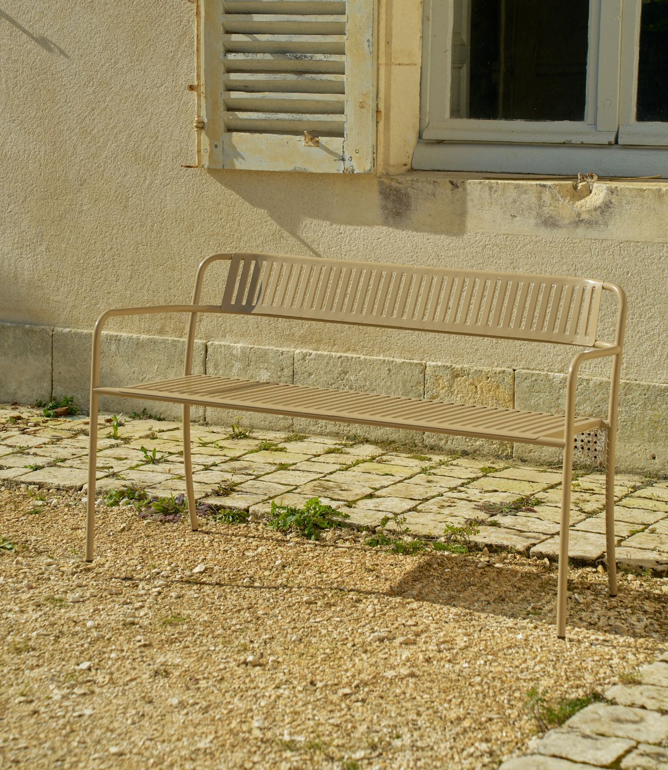 Patio bench with backrest - Grey Beige