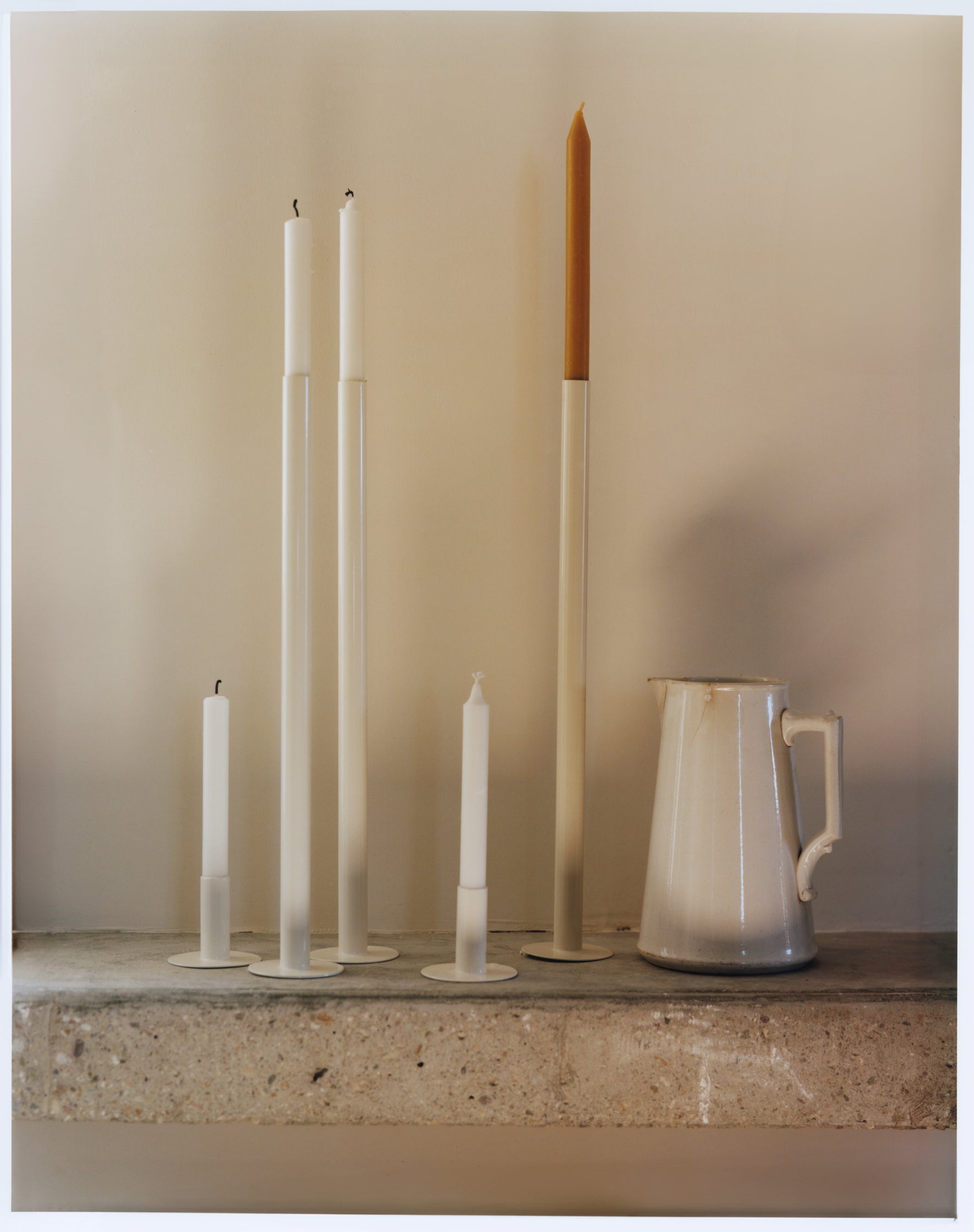 Grand bougeoir avec bougie à la cire d'abeille - Blanc Pur