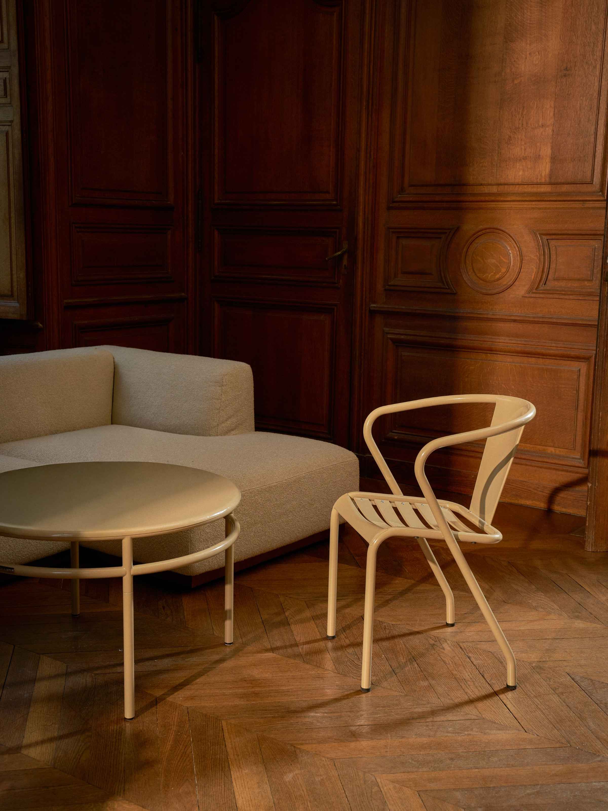 Fauteuil UD assise lames métal - Blanc Perlé