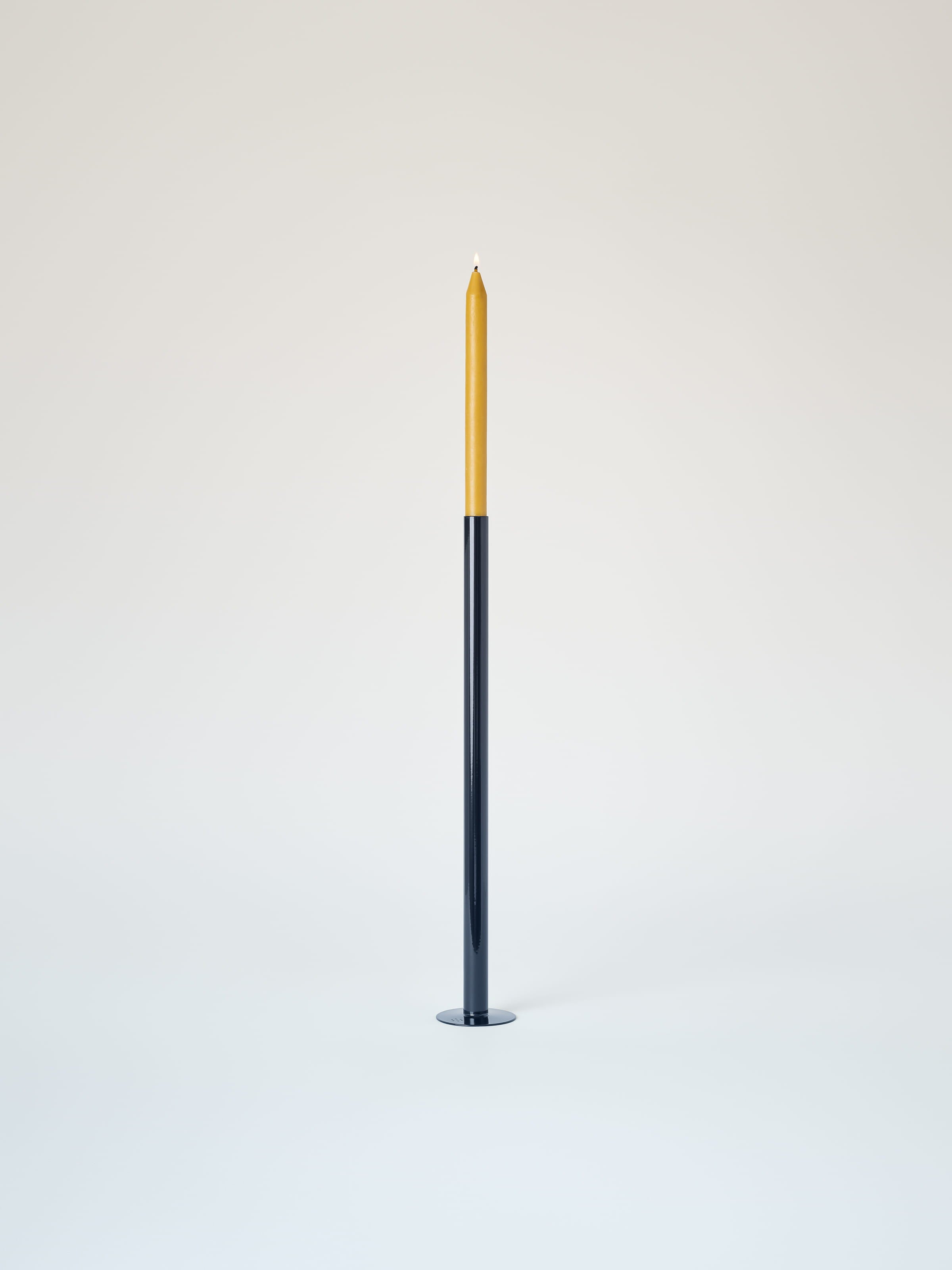 Grand bougeoir avec bougie à la cire d'abeille - Bleu Noir