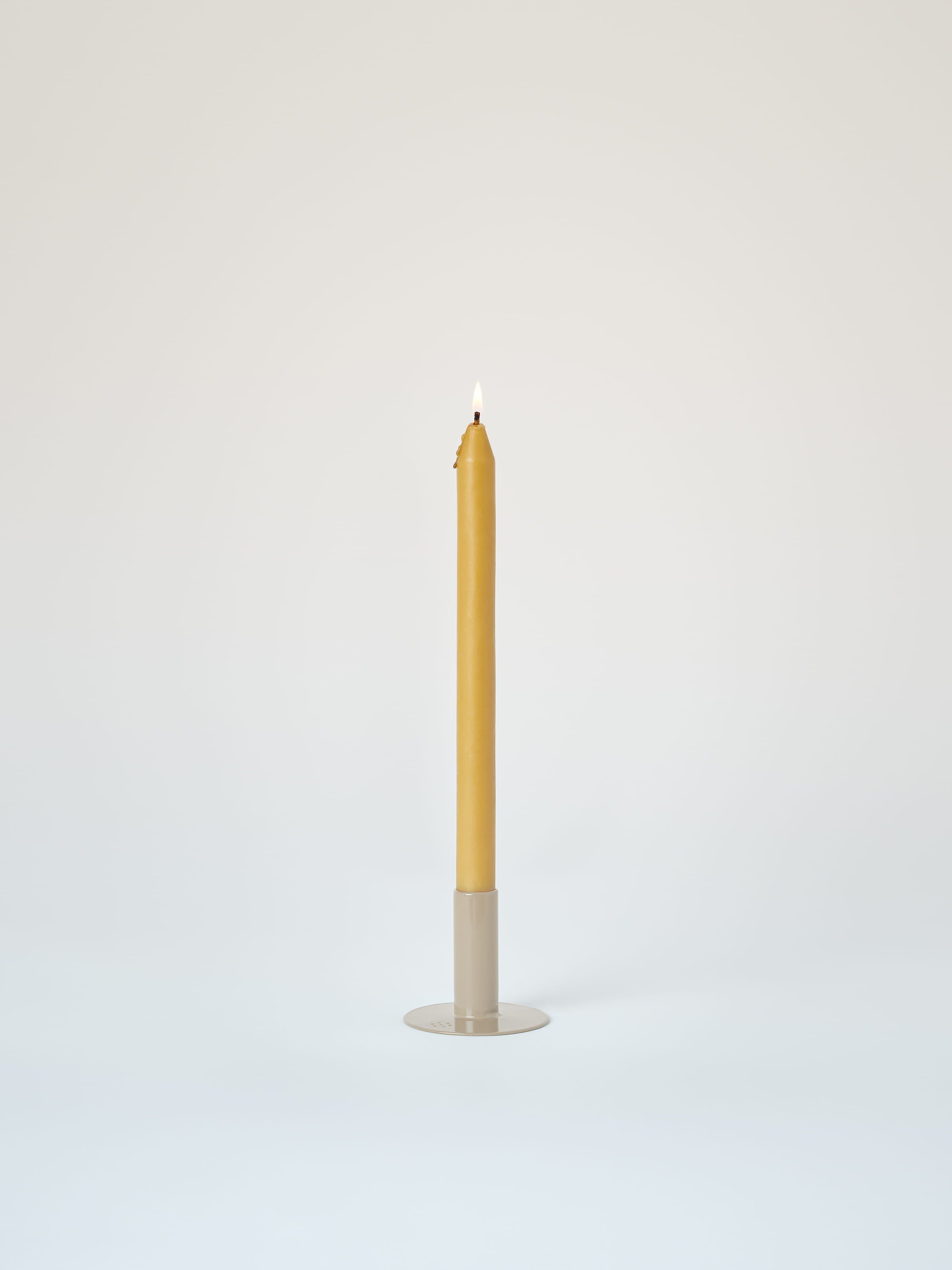 Petit bougeoir avec bougie à la cire d'abeille - Gris Beige