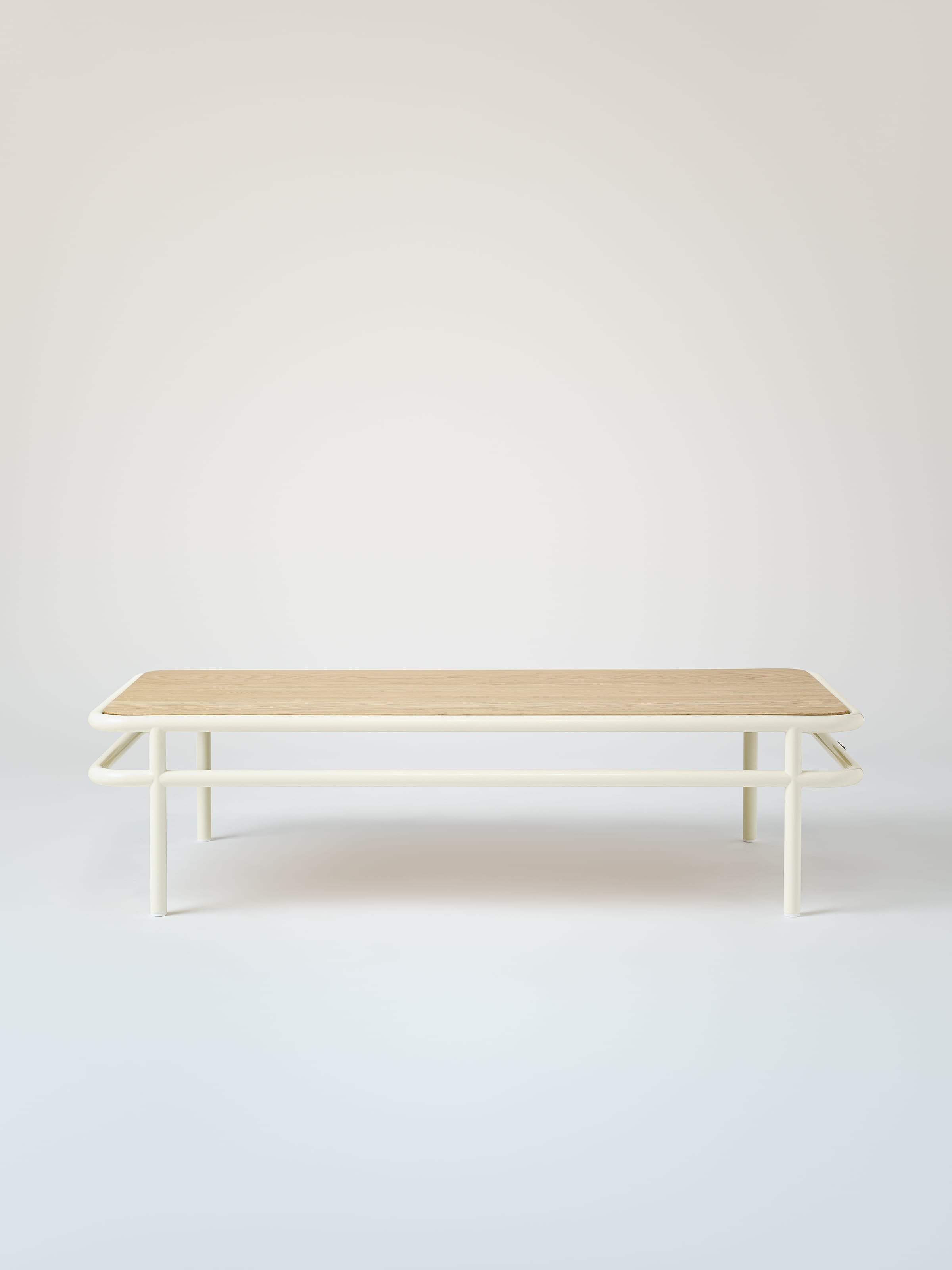 Table basse UD 120x60 / plateau chêne naturel - Blanc Perlé