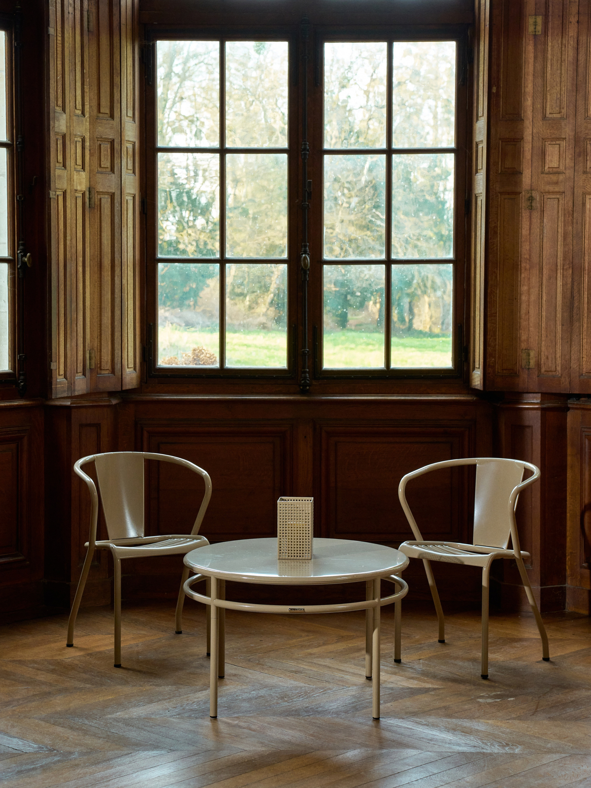 Fauteuil UD assise lames métal - Blanc Perlé